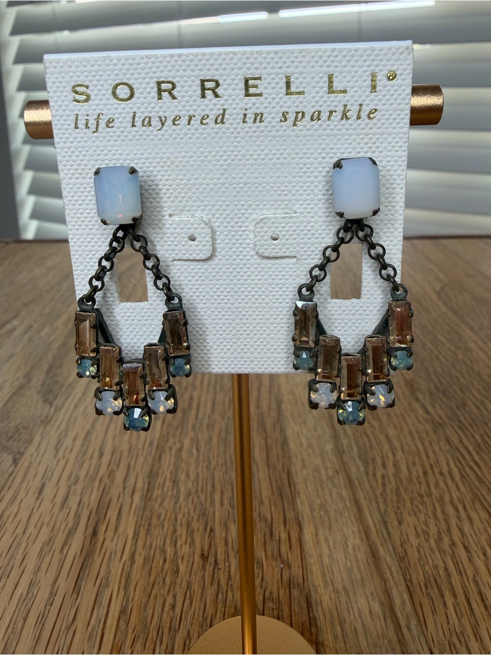 Sorrelli Opal & Teal Crystal Antique Gold-Tone Chandelier Earrings